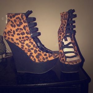 Leopard print wedge heels